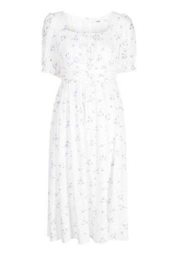 b+ab floral-print ruched midi dress - Bianco