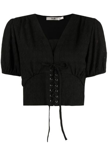 b+ab ruched lace-up blouse - Nero