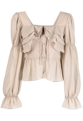 b+ab ruffle-detailing long-sleeve blouse - Marrone