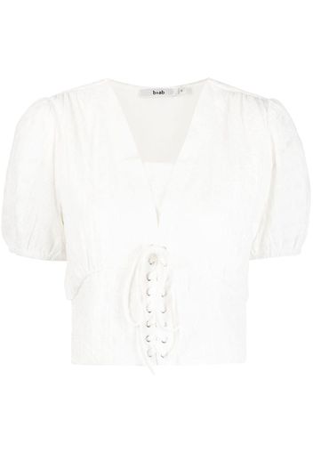 b+ab ruched lace-up blouse - Bianco