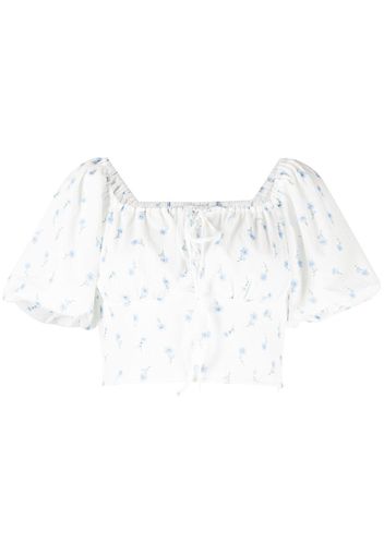 b+ab floral-print short puff-sleeves top - Bianco