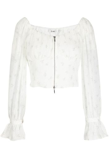 b+ab floral-embroidery zipped blouse - Bianco