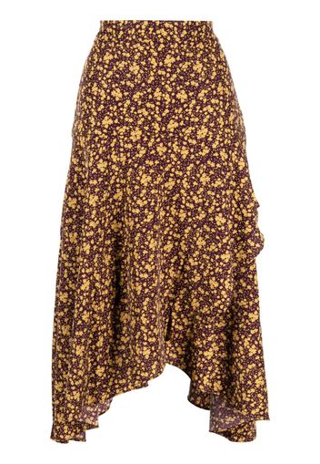 b+ab asymmetric floral-print midi skirt - Marrone