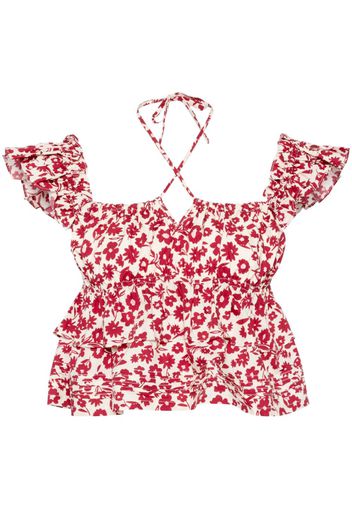 b+ab floral-print ruffle-detail top - Rosso