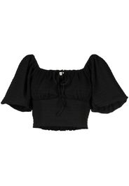 b+ab tie-fastening short puff-sleeve blouse - Nero