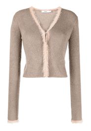 b+ab ribbed-knit feather-detailing cardigan - Marrone