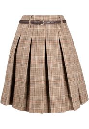 b+ab Prince of Wales-check belted pleated skirt - Marrone