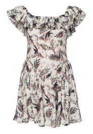 b+ab leaf-print off-shoulder minidress - Bianco