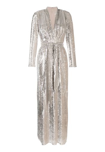 Badgley Mischka plunge sequin-column gown - Argento