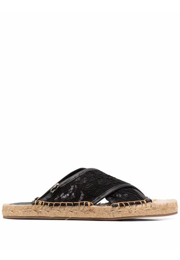 Baldinini cross-strap lace espadrille sliders - Nero