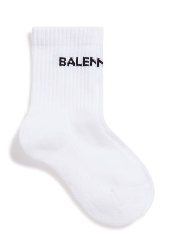 Balenciaga Kids intarsia-knit logo print socks - Bianco
