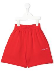 Balenciaga Kids logo-print cotton track shorts - Rosso