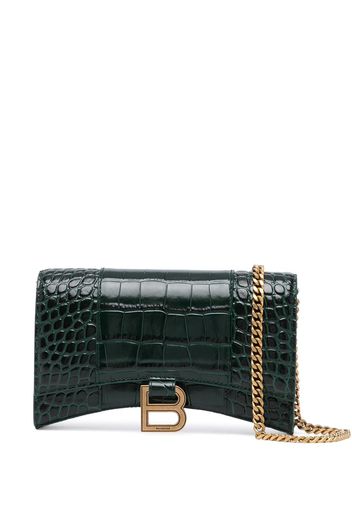 Balenciaga Hourglass crocodile-effect chain wallet - Verde