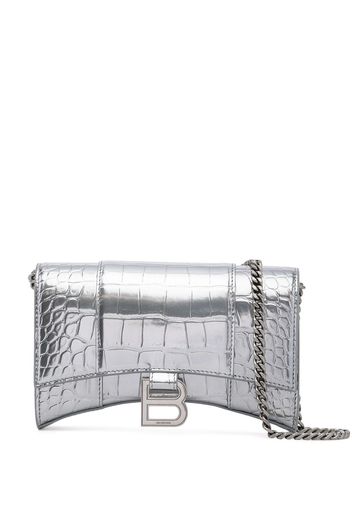 Balenciaga Hourglass crocodile-effect chain wallet - Argento