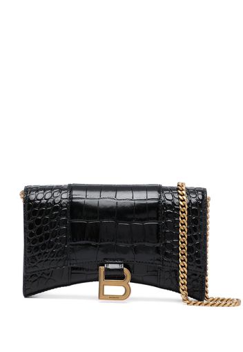 Balenciaga Hourglass crocodile-effect chain wallet - Nero