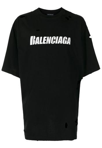 Balenciaga ripped oversize logo T-shirt - Nero