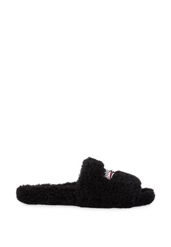 BALENCIAGA campaign-logo faux-shearling slides - Nero