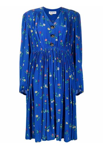 Balenciaga Oversized floral-print silk dress - Blu