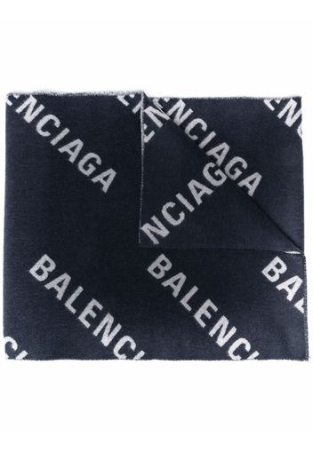 Balenciaga logo-print wool scarf - Nero
