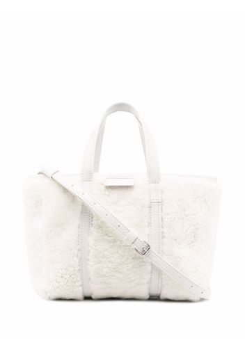 Balenciaga small Barbes East-West shearling shopper tote bag - Bianco