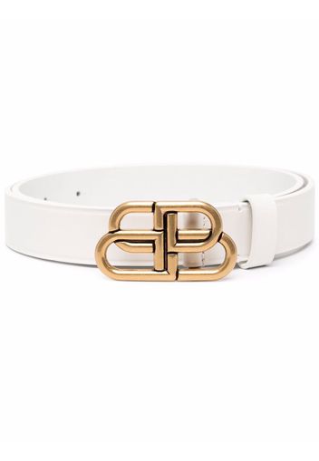 Balenciaga logo-plaque leather belt - Bianco