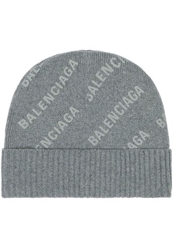 Balenciaga logo-print cashmere beanie - Grigio