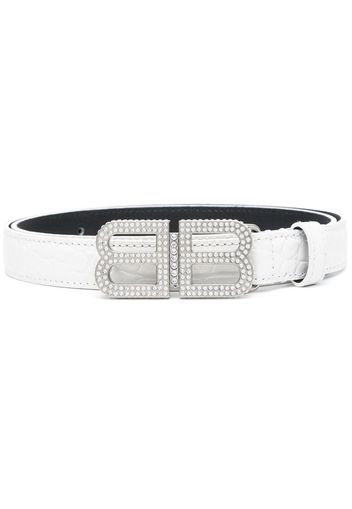 Balenciaga crystal-embellished logo-buckle belt - Bianco