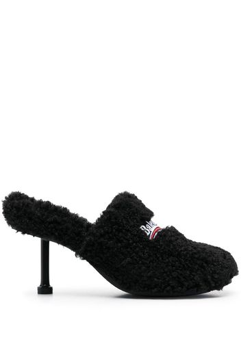 Balenciaga embroidered-logo fuzzy mules - Nero