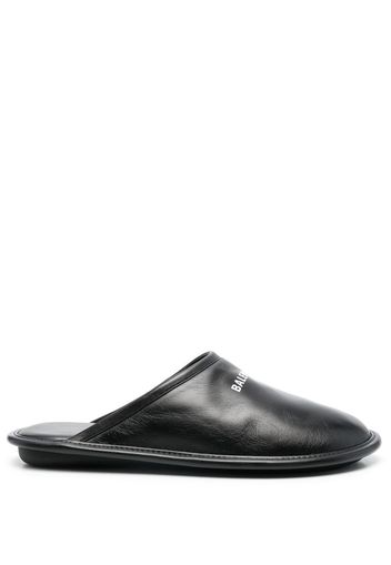 Balenciaga logo-print leather slippers - Nero