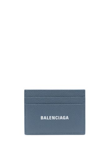Balenciaga logo-print leather cardholder - Blu