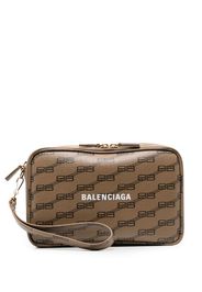 Balenciaga BB-print leather clutch bag - Marrone