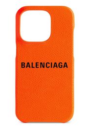 Balenciaga logo-print leather iPhone 14 Pro case - Arancione