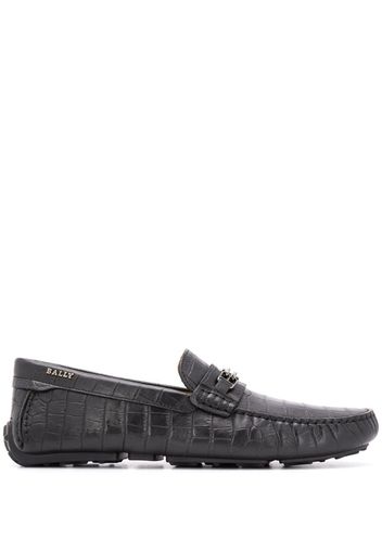 crocodile effect leather loafers