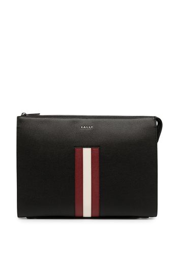 Bally stripe-detail leather clutch - Nero