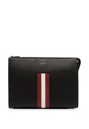 Bally stripe-detail leather clutch - Nero