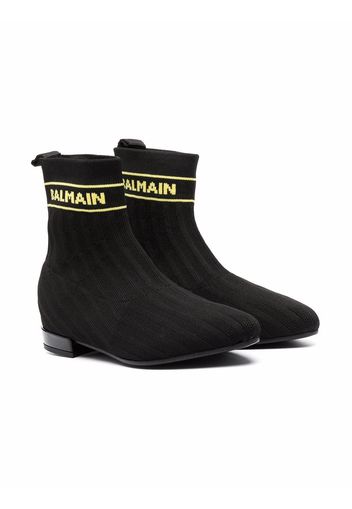 Balmain Kids TEEN logo-knit almond-toe ankle boots - Nero