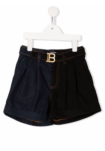 Balmain Kids logo-buckle shorts - Blu