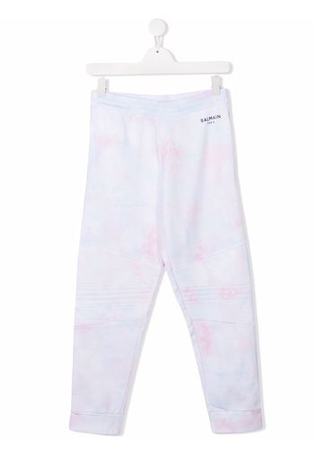 Balmain Kids TEEN logo-print tie-dye track pants - Bianco