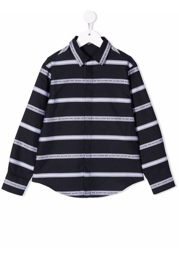 Balmain Kids logo-print striped shirt - Blu