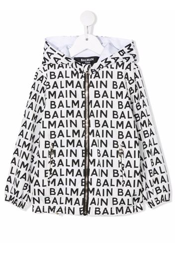 Balmain Kids logo-print hooded zip-up jacket - Bianco