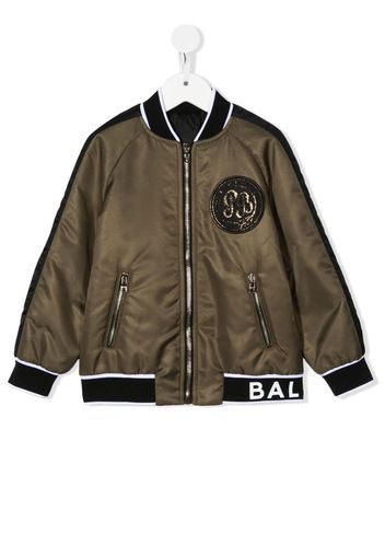 Balmain Kids logo-patch bomber jacket - Verde