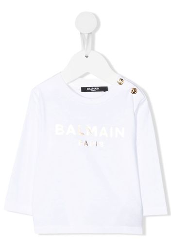 Balmain Kids metallic-logo long-sleeve T-shirt - Bianco