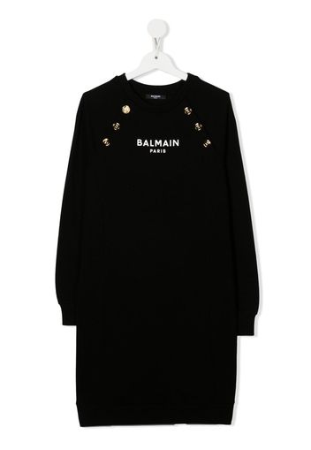 Balmain Kids TEEN logo-print long-sleeve sweatshirt dress - Nero