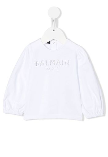 Balmain Kids crystal-embellished logo T-shirt - Bianco