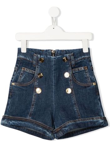 Balmain Kids high-waisted denim shorts - Blu