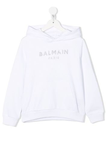 Balmain Kids gem-logo pullover hoodie - Bianco