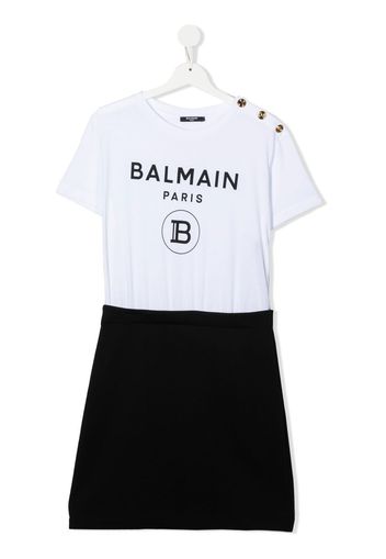 Balmain Kids TEEN logo print cotton dress - Bianco