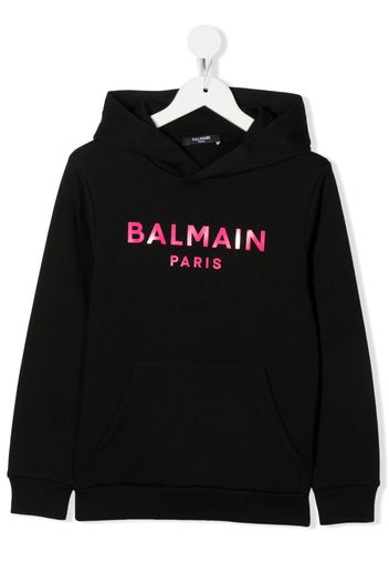 Balmain Kids logo-print long-sleeve hoodie - Nero