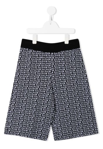 Balmain Kids intarsia-knit logo shorts - Nero