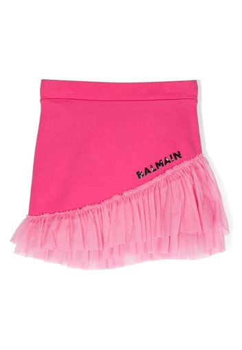 Balmain Kids logo-print tulle skirt - Rosa